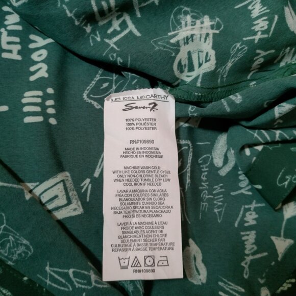 Melissa McCartney Seven Shirt Blouse Plus Size 2X Green Graffiti Long Sleeve Top - Picture 9 of 16